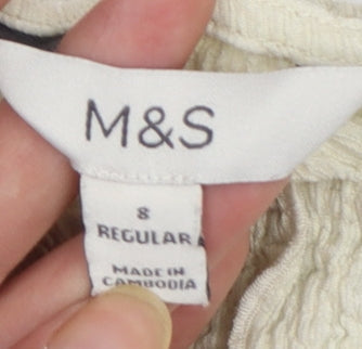 Marks and Spencer Women Beige Long Sleeve Basic Top Size 8 Regular