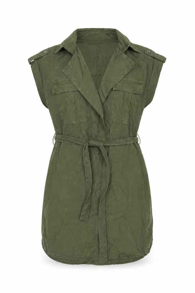 Noisy May Women Green Shirt Dress M Collared Belted Casual Utility