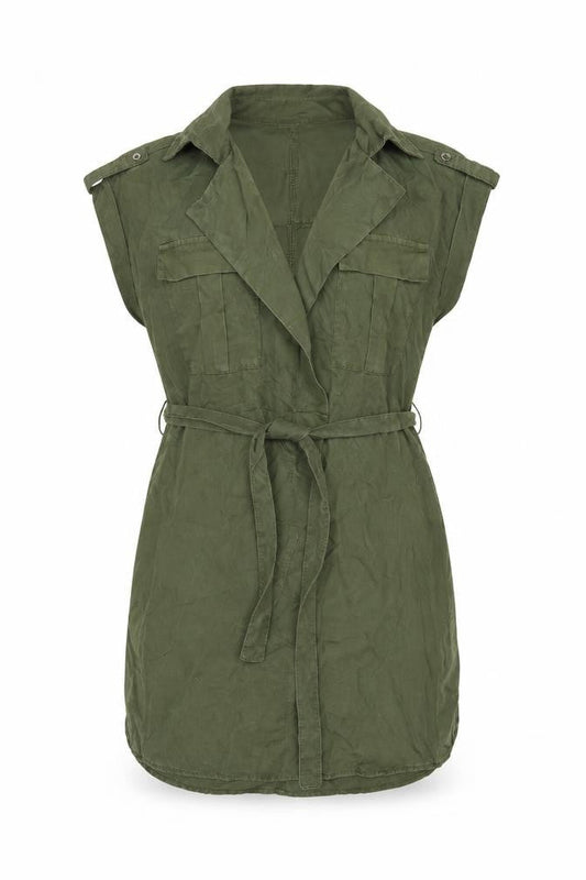 Noisy May Women Green Shirt Dress M Collared Belted Casual Utility