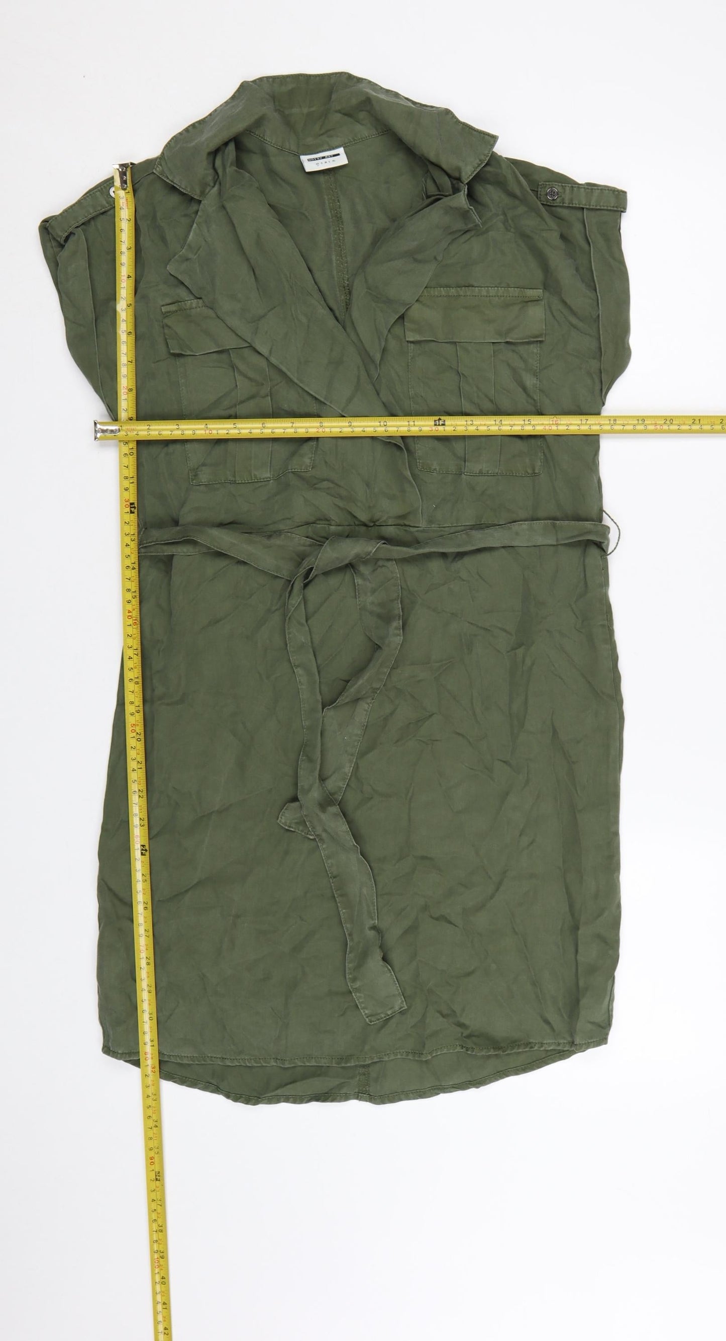 Noisy May Women Green Shirt Dress M Collared Belted Casual Utility