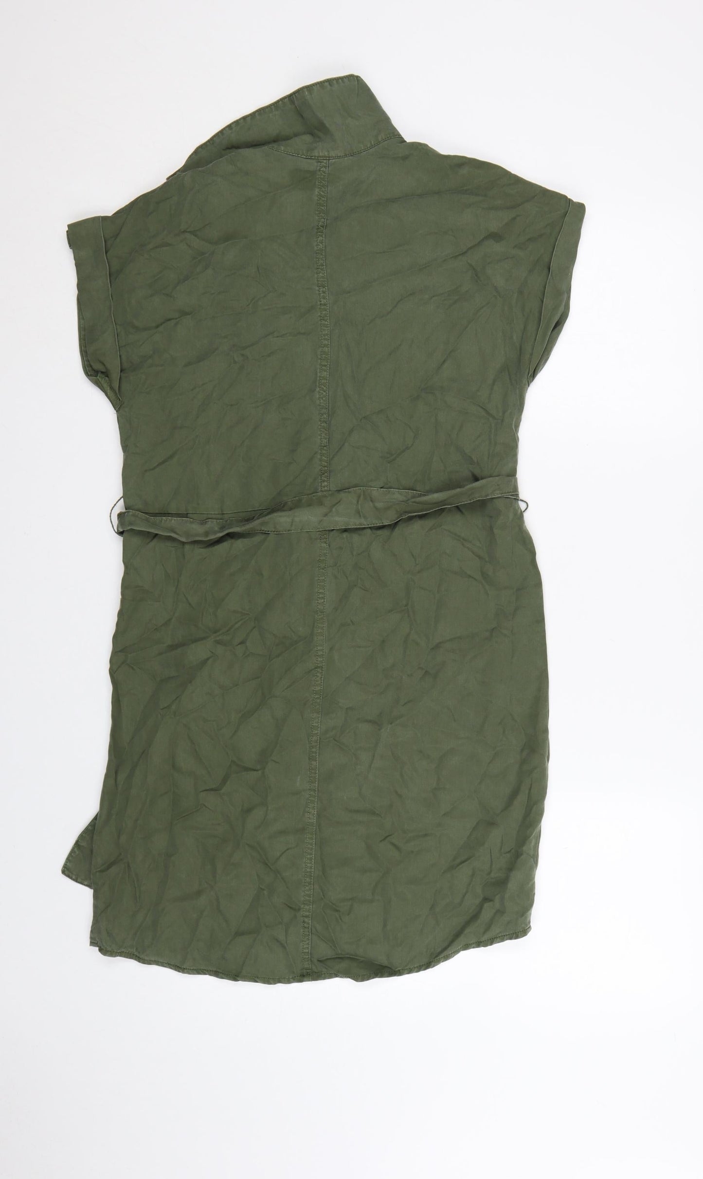 Noisy May Women Green Shirt Dress M Collared Belted Casual Utility