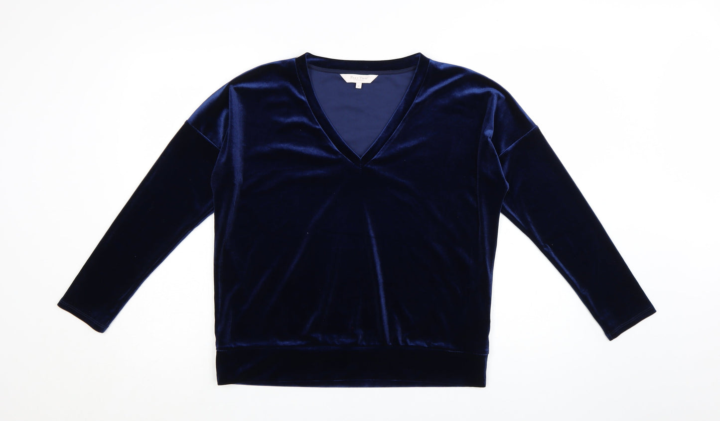 Part Two Women Blue Velvet V-Neck Long Sleeve Blouse M