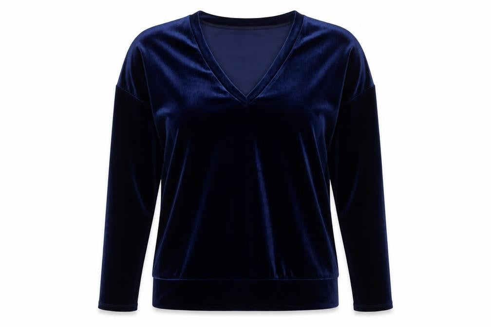 Part Two Women Blue Velvet V-Neck Long Sleeve Blouse M