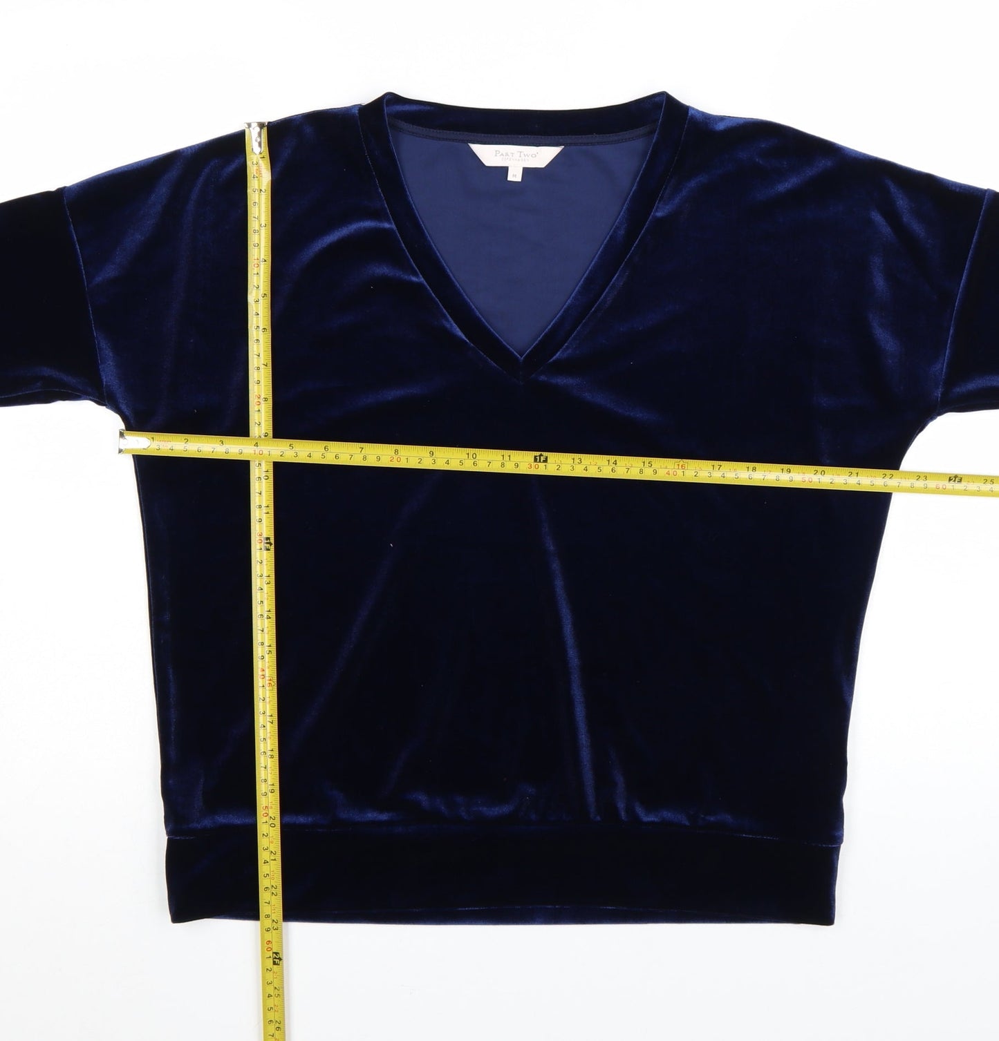 Part Two Women Blue Velvet V-Neck Long Sleeve Blouse M