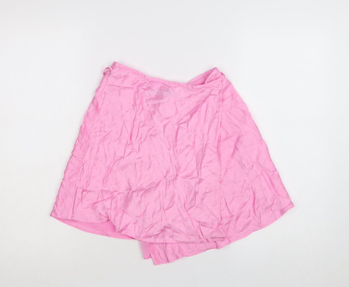 Zara Women Pink Wrap Short Skirt Size 8 Polyester Satin