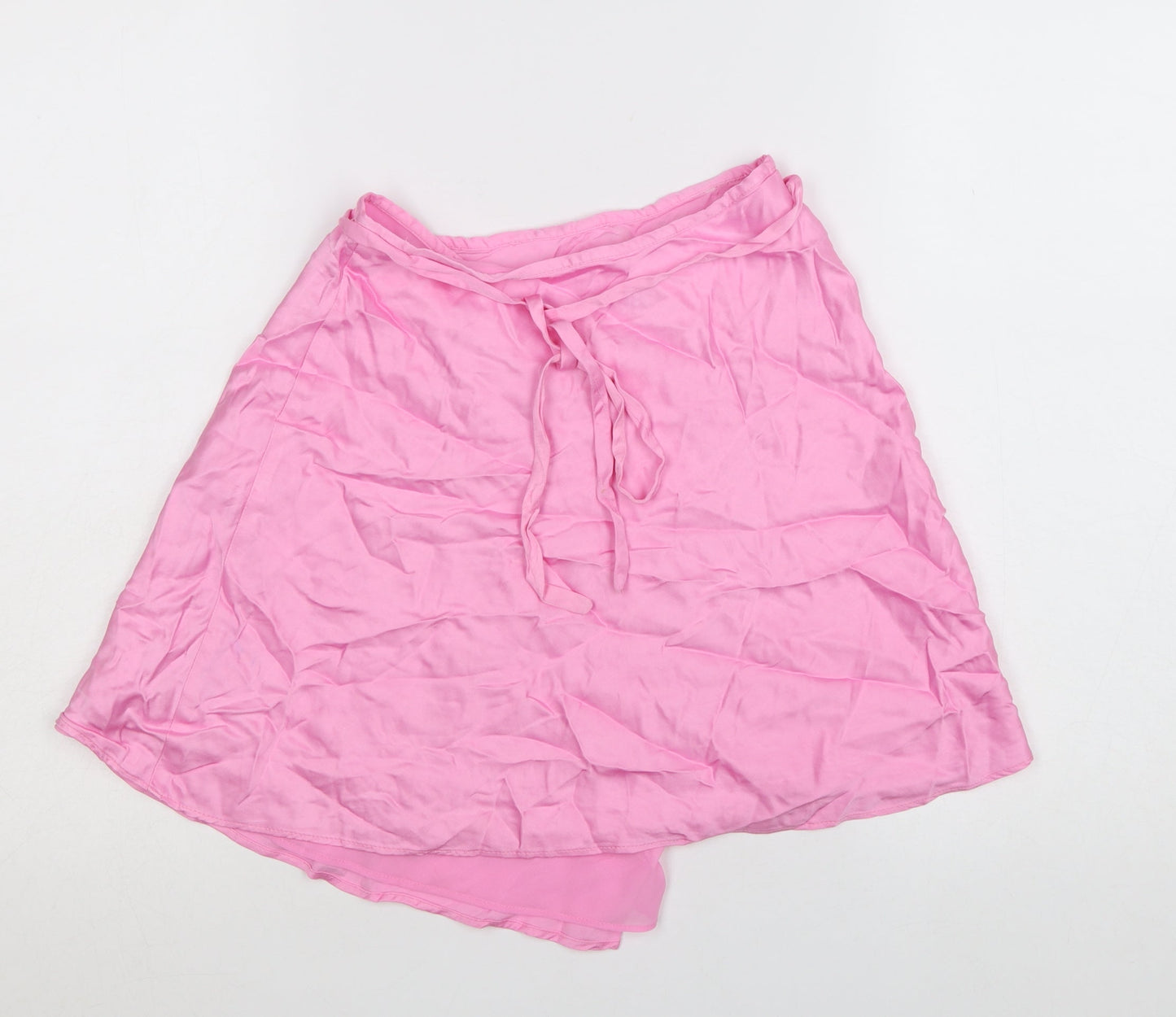 Zara Women Pink Wrap Short Skirt Size 8 Polyester Satin