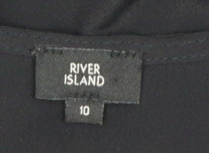 River Island Womens Black Wrap Blouse Size 10 Long Flared Sleeve