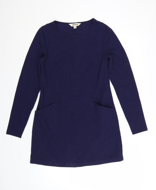 Boden Women Blue Shift Dress Size 10 Long Sleeve Stretch Cotton