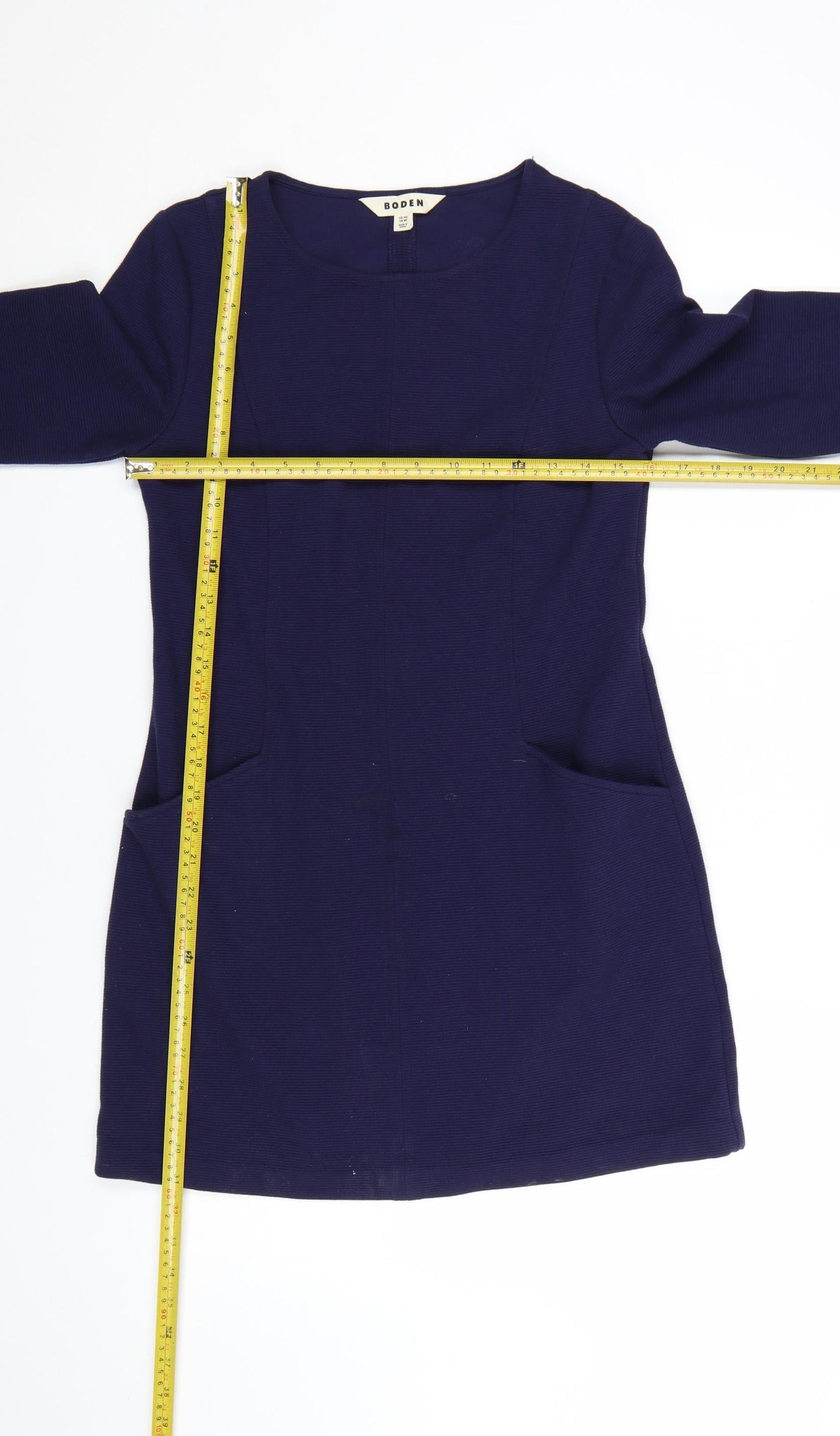 Boden Women Blue Shift Dress Size 10 Long Sleeve Stretch Cotton