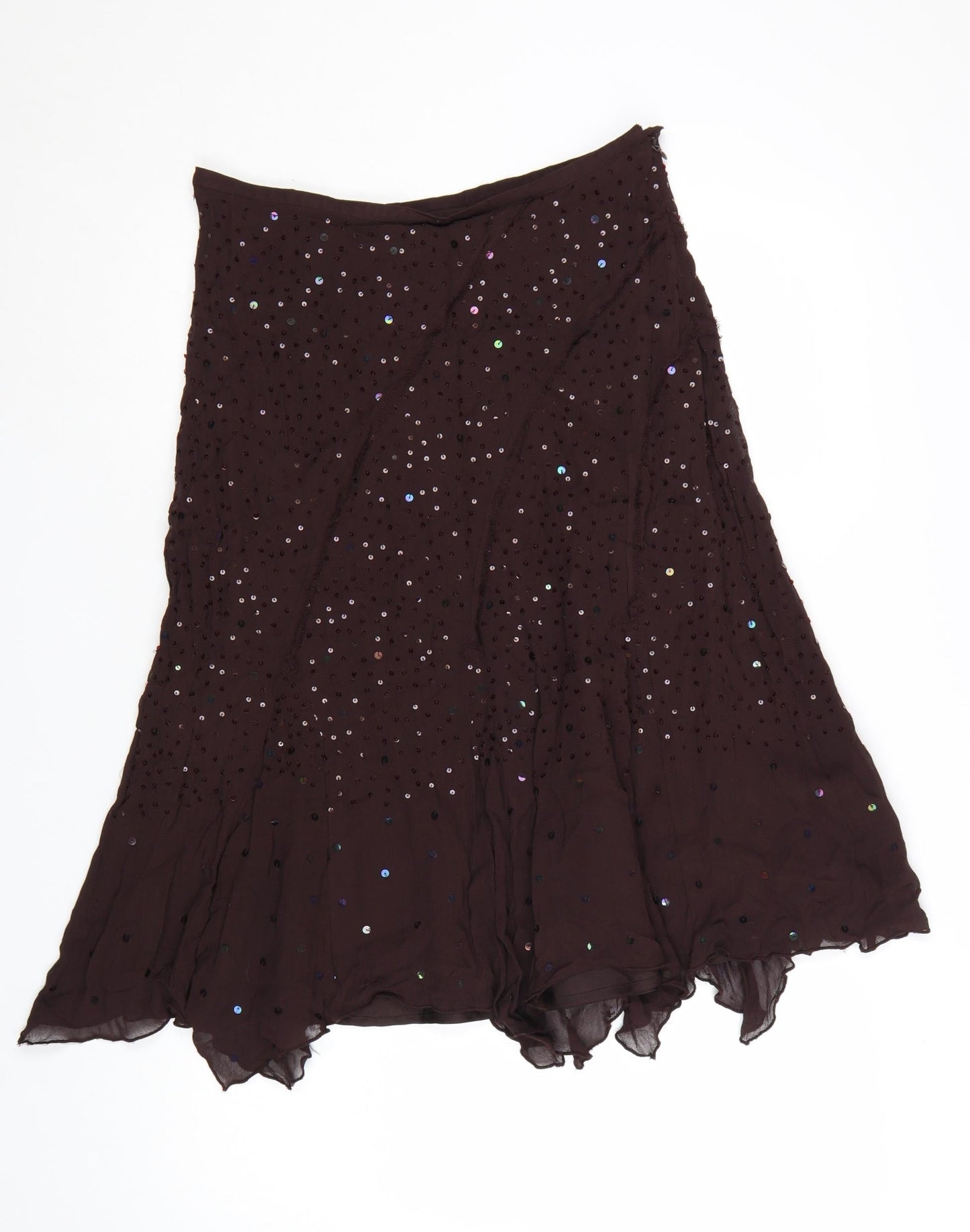 Wallis Women Brown Sequin Flare Midi Skirt Size 12