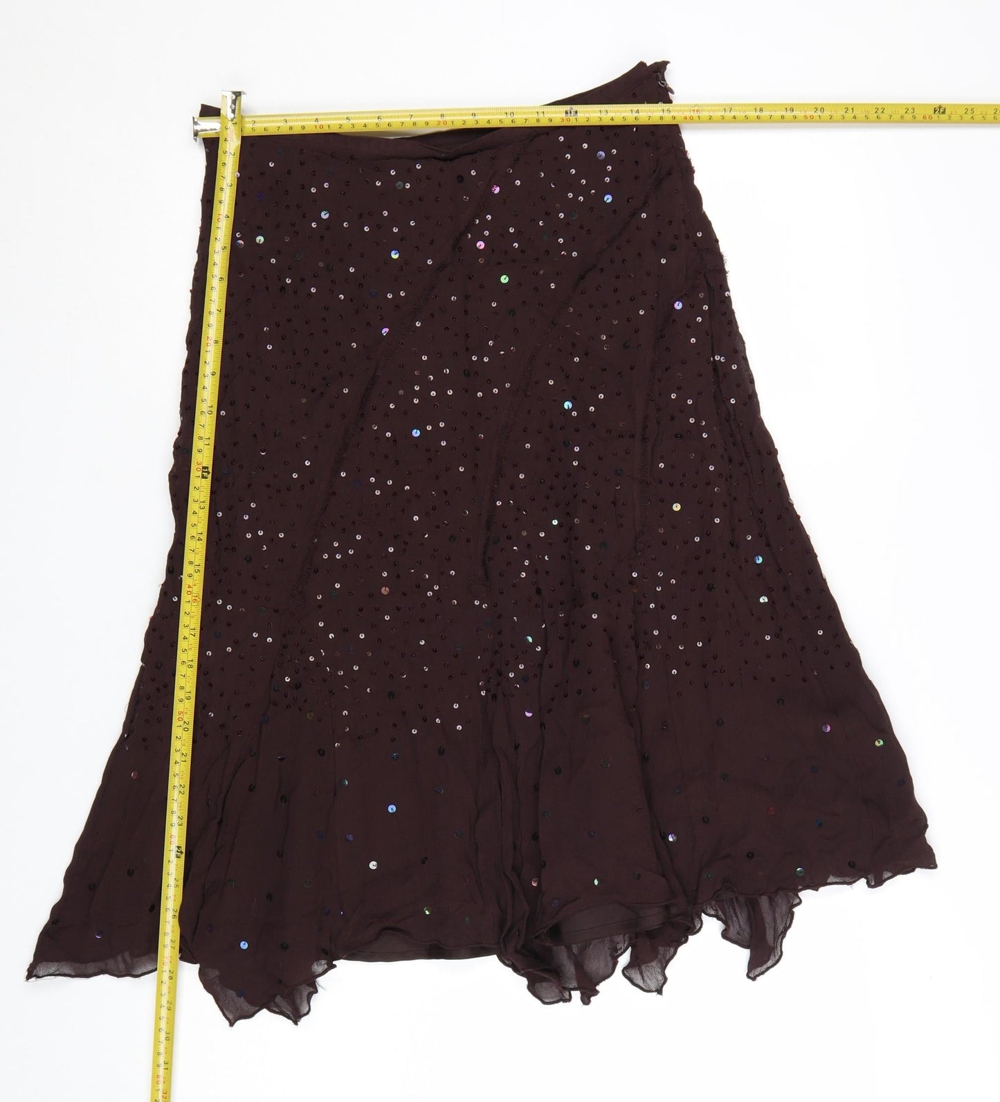 Wallis Women Brown Sequin Flare Midi Skirt Size 12