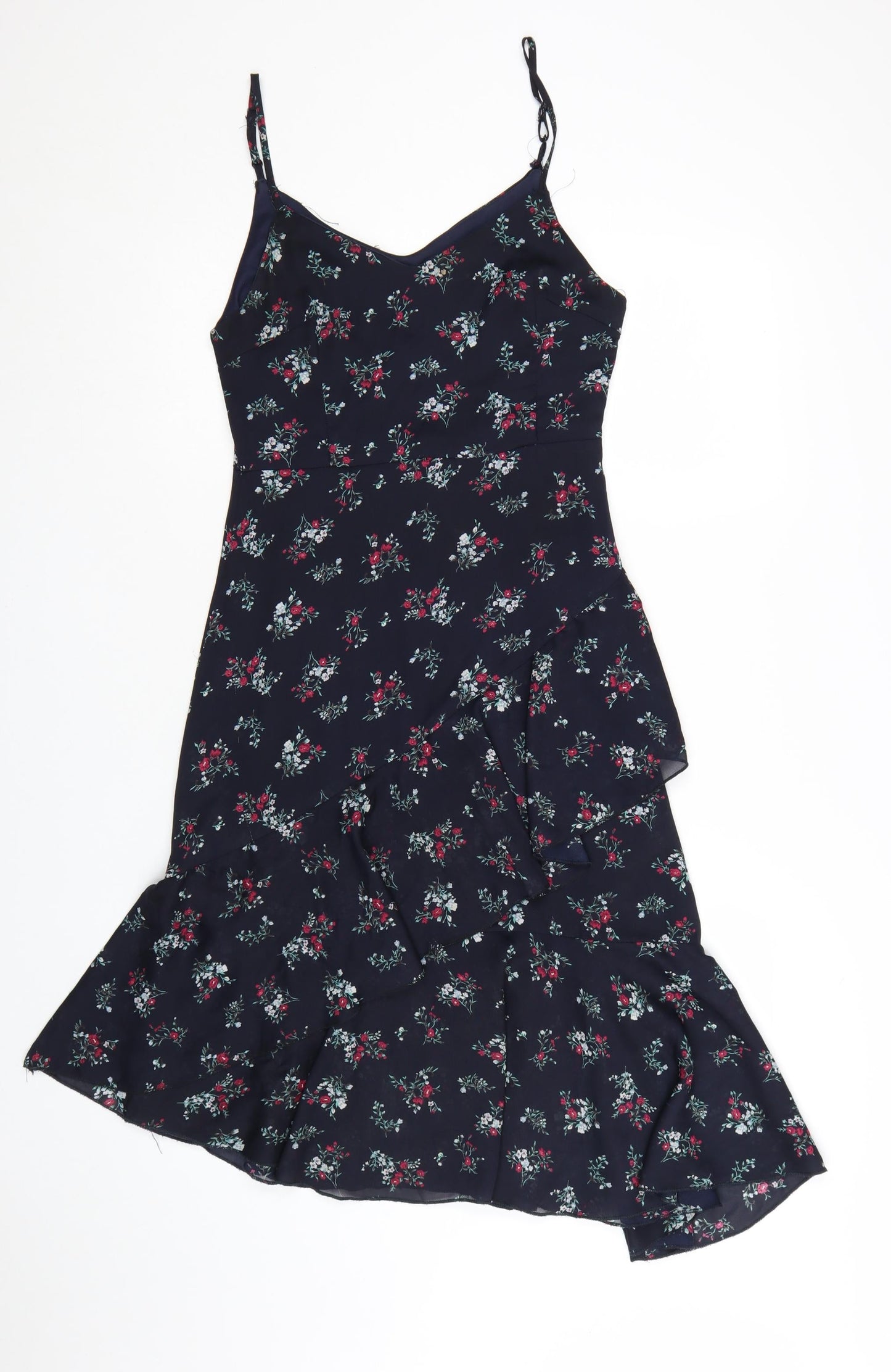 Nasty Gal Women's Blue Floral Ruffle Slip Midi Dress Size 8