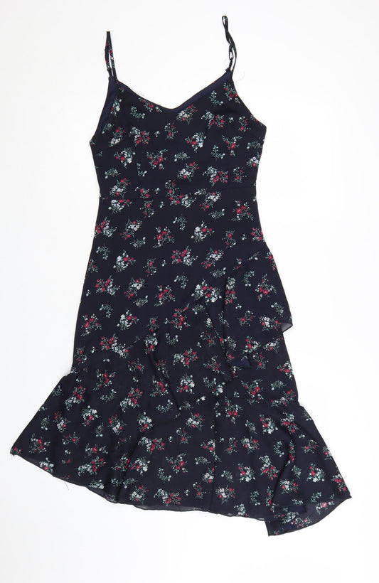Nasty Gal Women's Blue Floral Ruffle Slip Midi Dress Size 8