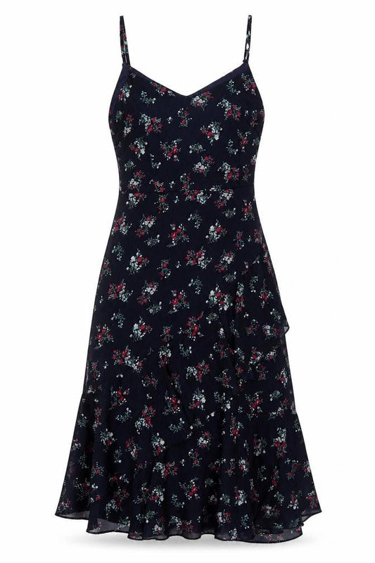 Nasty Gal Women's Blue Floral Ruffle Slip Midi Dress Size 8