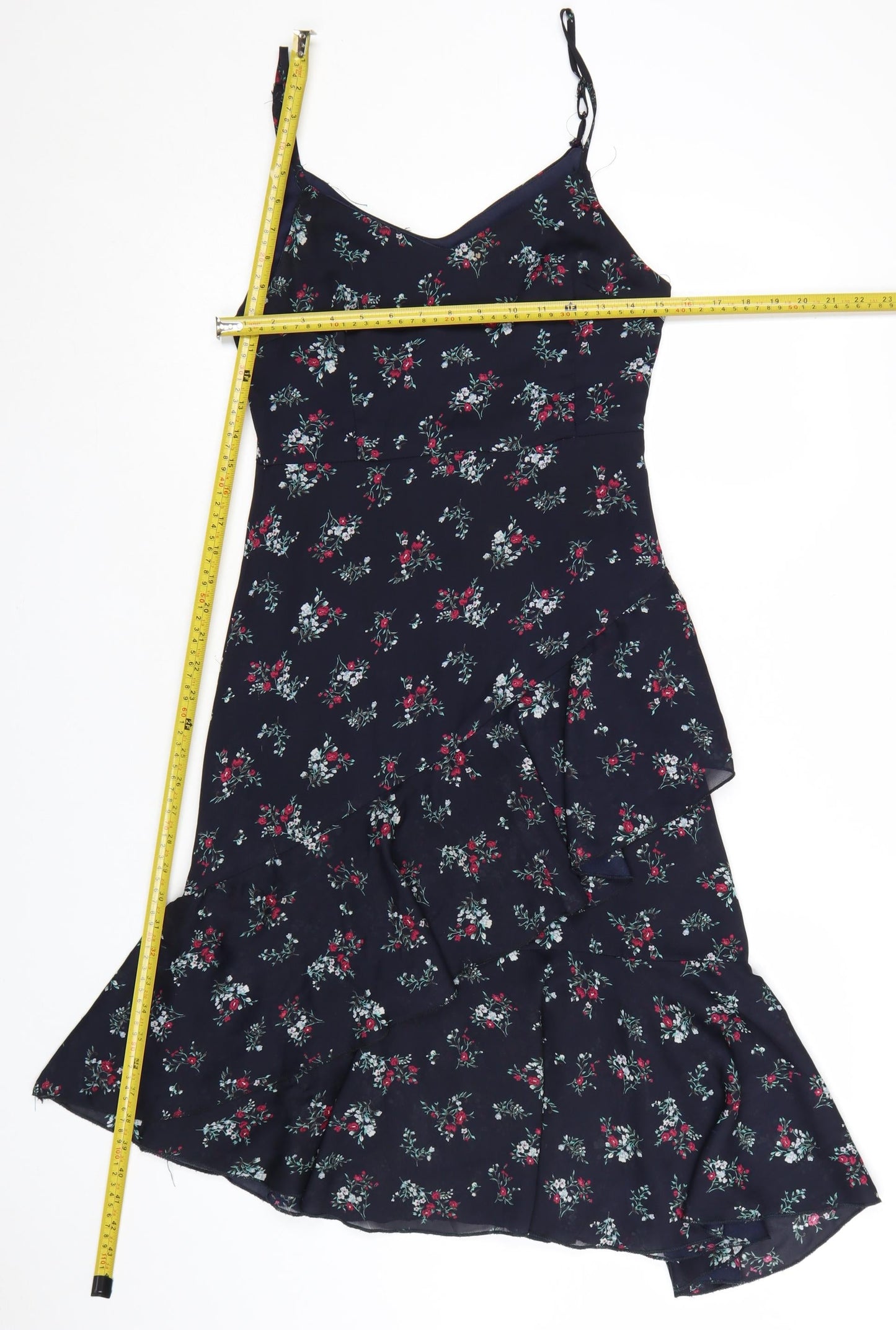 Nasty Gal Women's Blue Floral Ruffle Slip Midi Dress Size 8