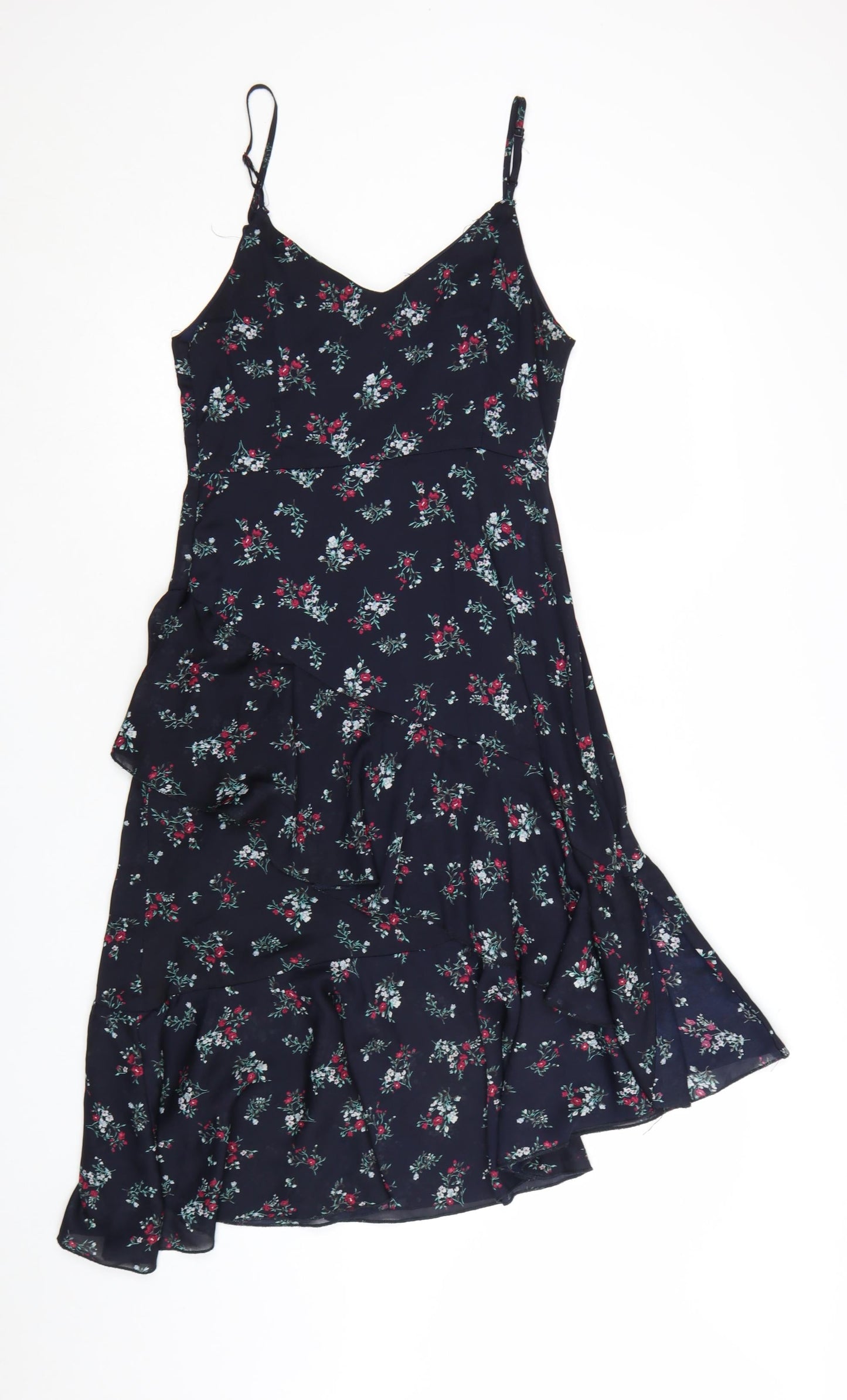 Nasty Gal Women's Blue Floral Ruffle Slip Midi Dress Size 8