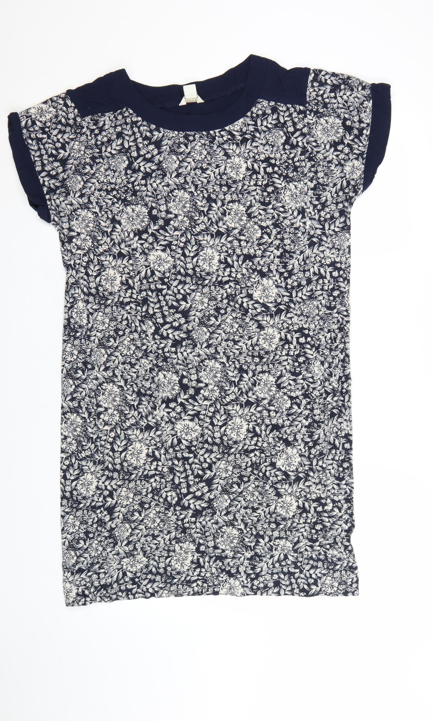 Monsoon Women Blue Floral Shift Dress Size 10 Short Sleeve Viscose