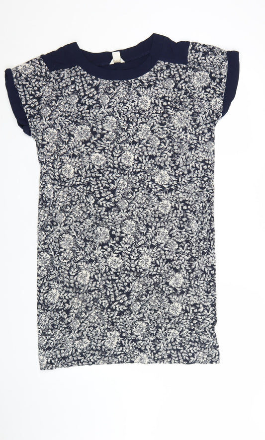 Monsoon Women Blue Floral Shift Dress Size 10 Short Sleeve Viscose