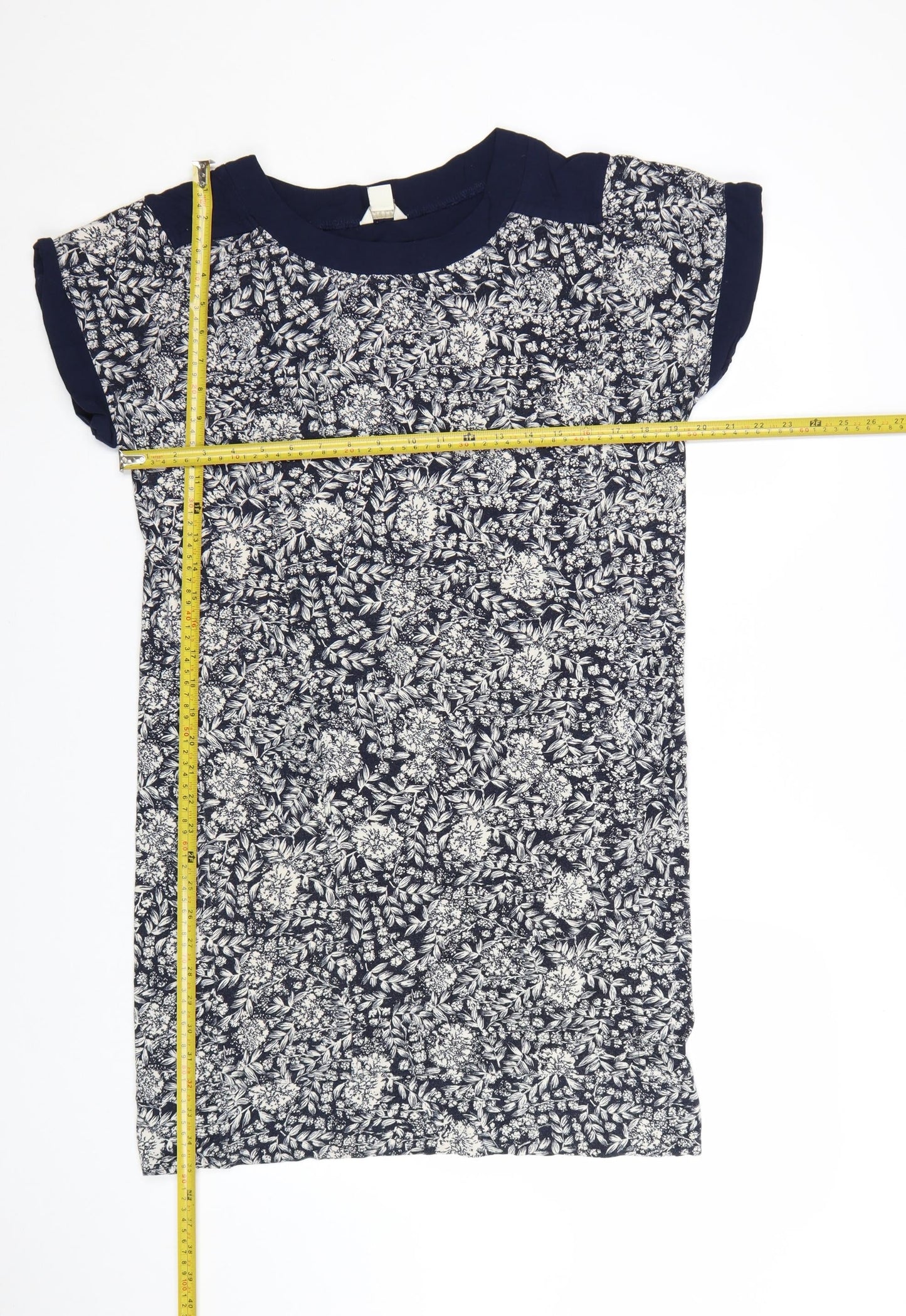 Monsoon Women Blue Floral Shift Dress Size 10 Short Sleeve Viscose