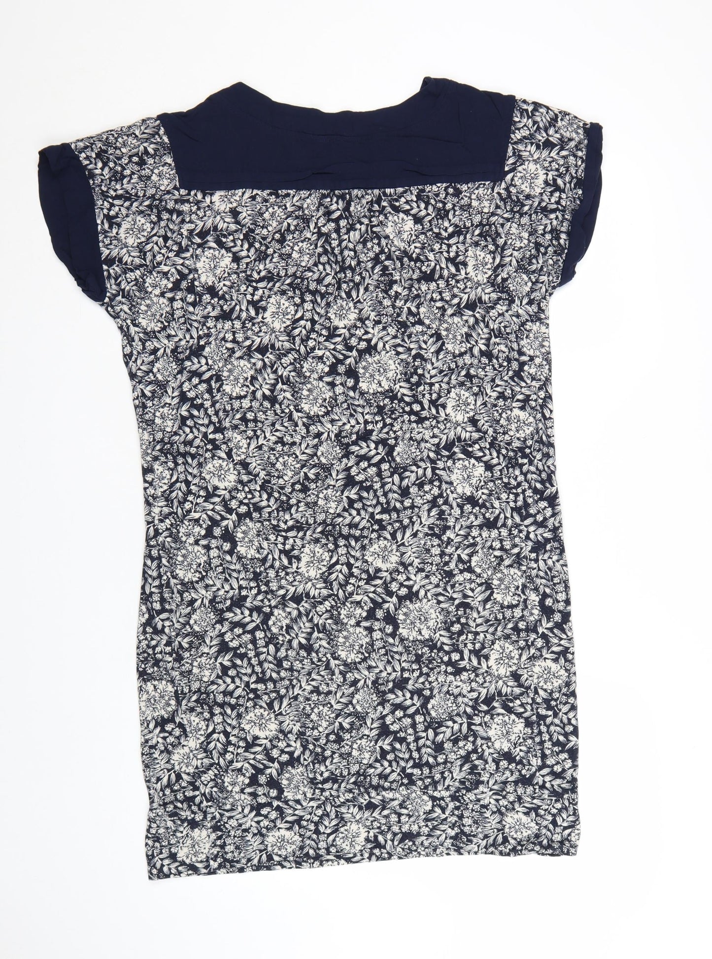 Monsoon Women Blue Floral Shift Dress Size 10 Short Sleeve Viscose