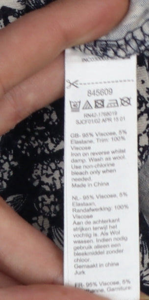 Monsoon Women Blue Floral Shift Dress Size 10 Short Sleeve Viscose