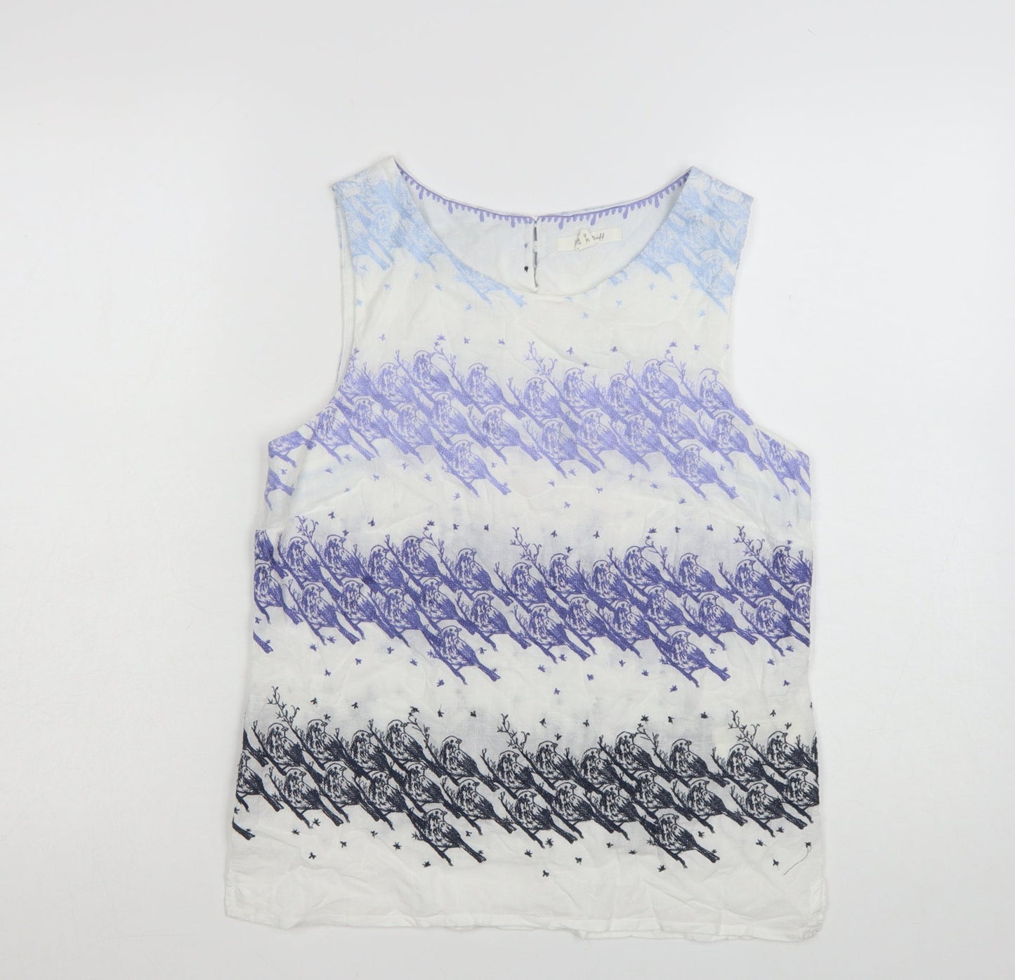 White Stuff Women's Purple Bird Print Sleeveless Cotton Tank Top UK 8