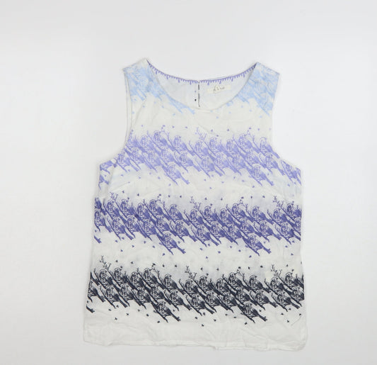 White Stuff Women's Purple Bird Print Sleeveless Cotton Tank Top UK 8