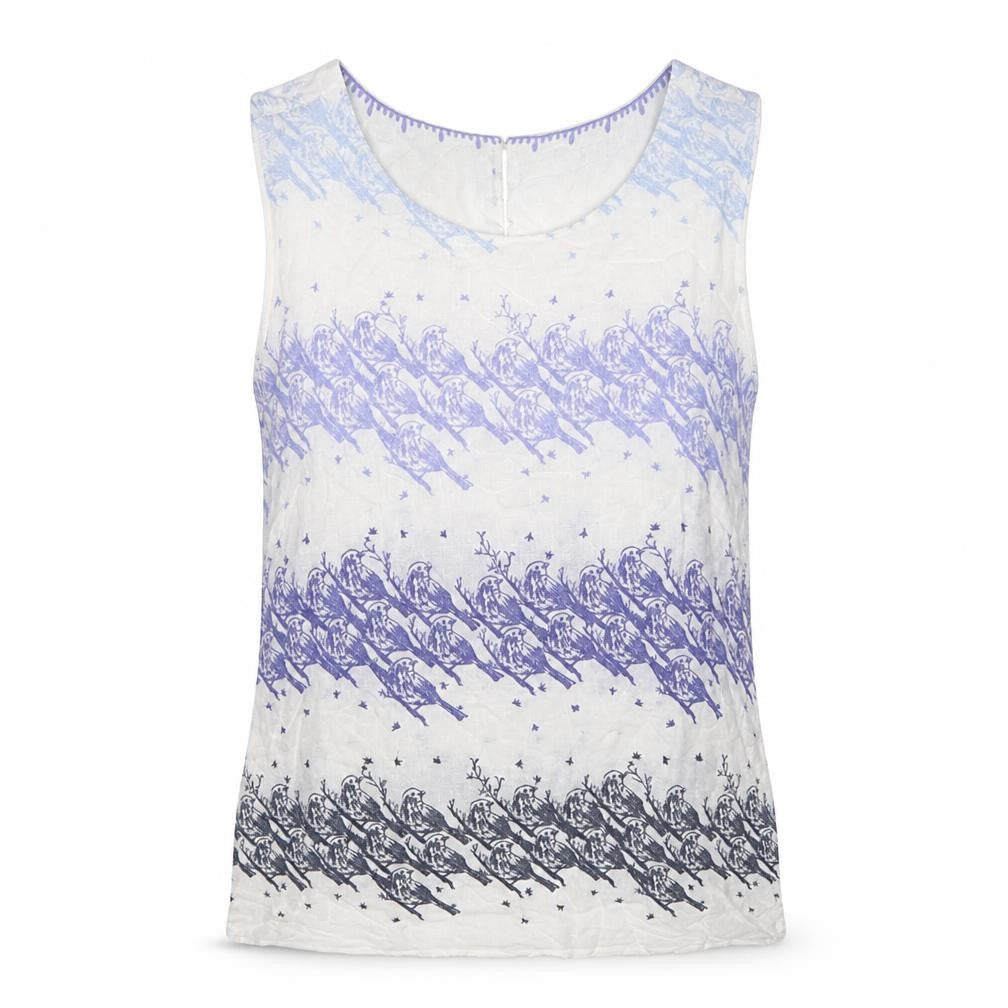 White Stuff Women's Purple Bird Print Sleeveless Cotton Tank Top UK 8