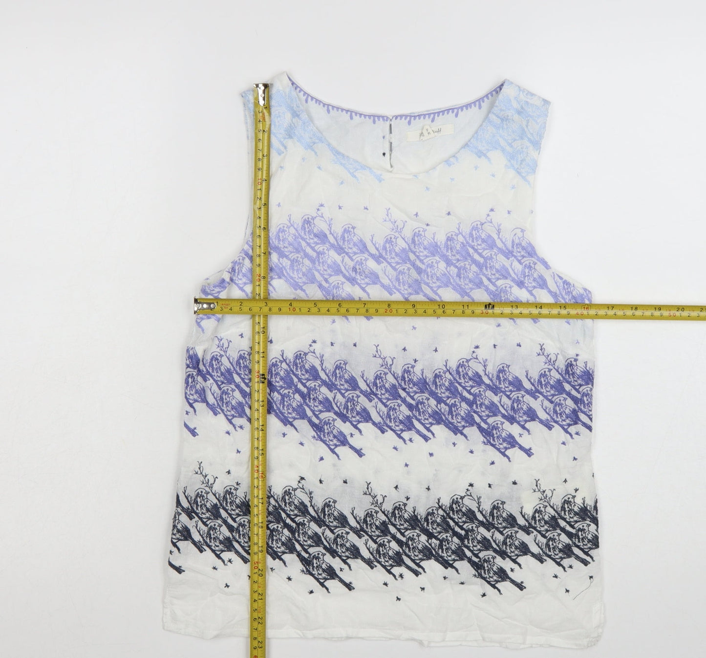 White Stuff Women's Purple Bird Print Sleeveless Cotton Tank Top UK 8