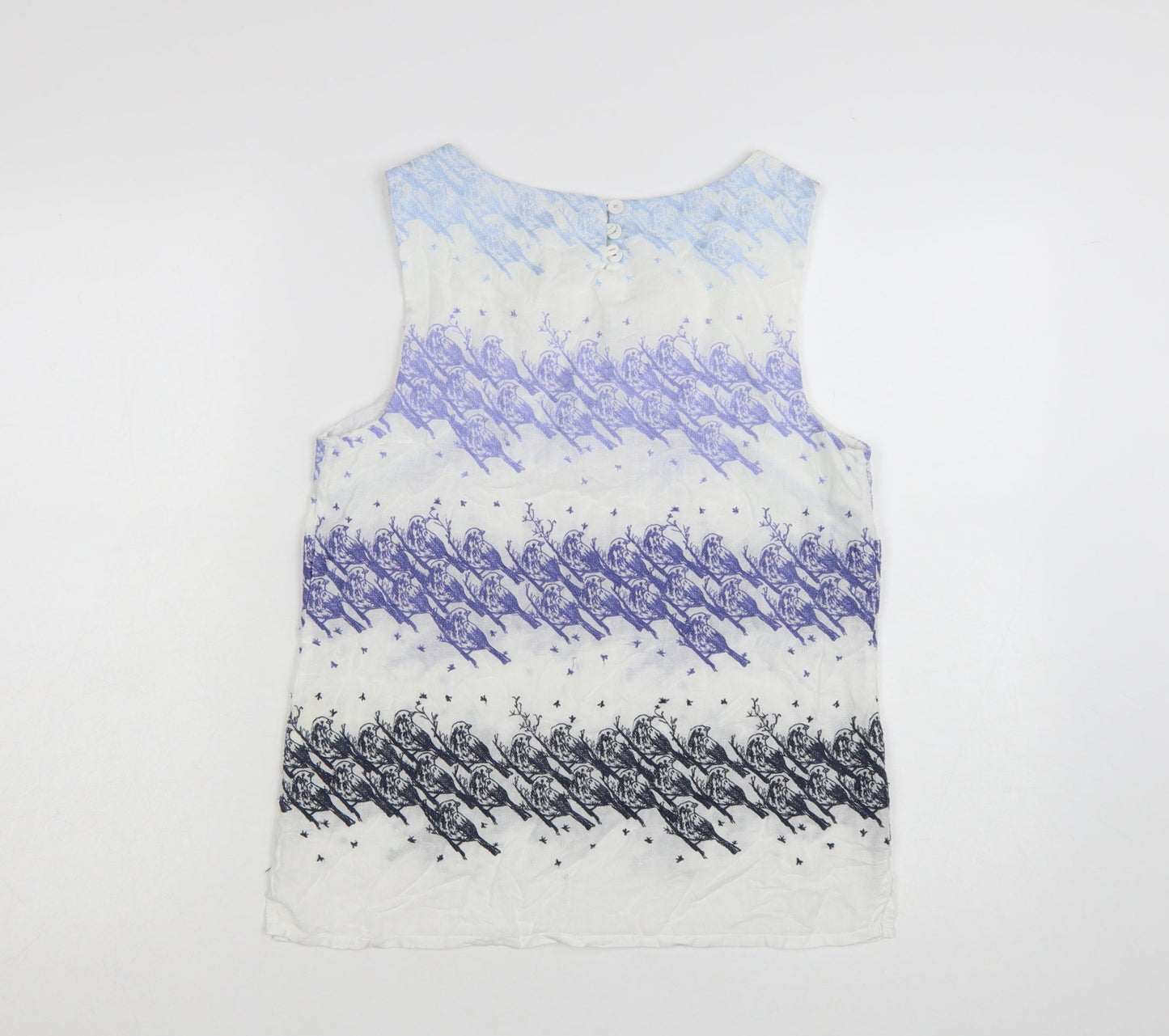 White Stuff Women's Purple Bird Print Sleeveless Cotton Tank Top UK 8