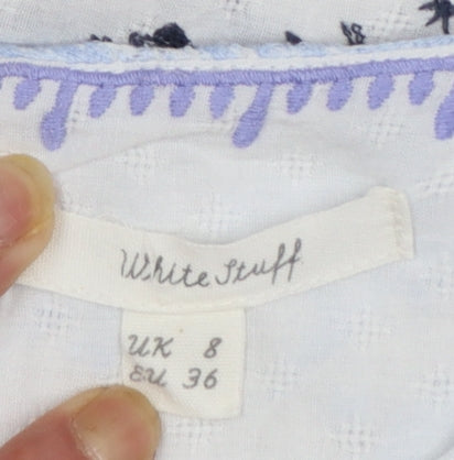 White Stuff Women's Purple Bird Print Sleeveless Cotton Tank Top UK 8