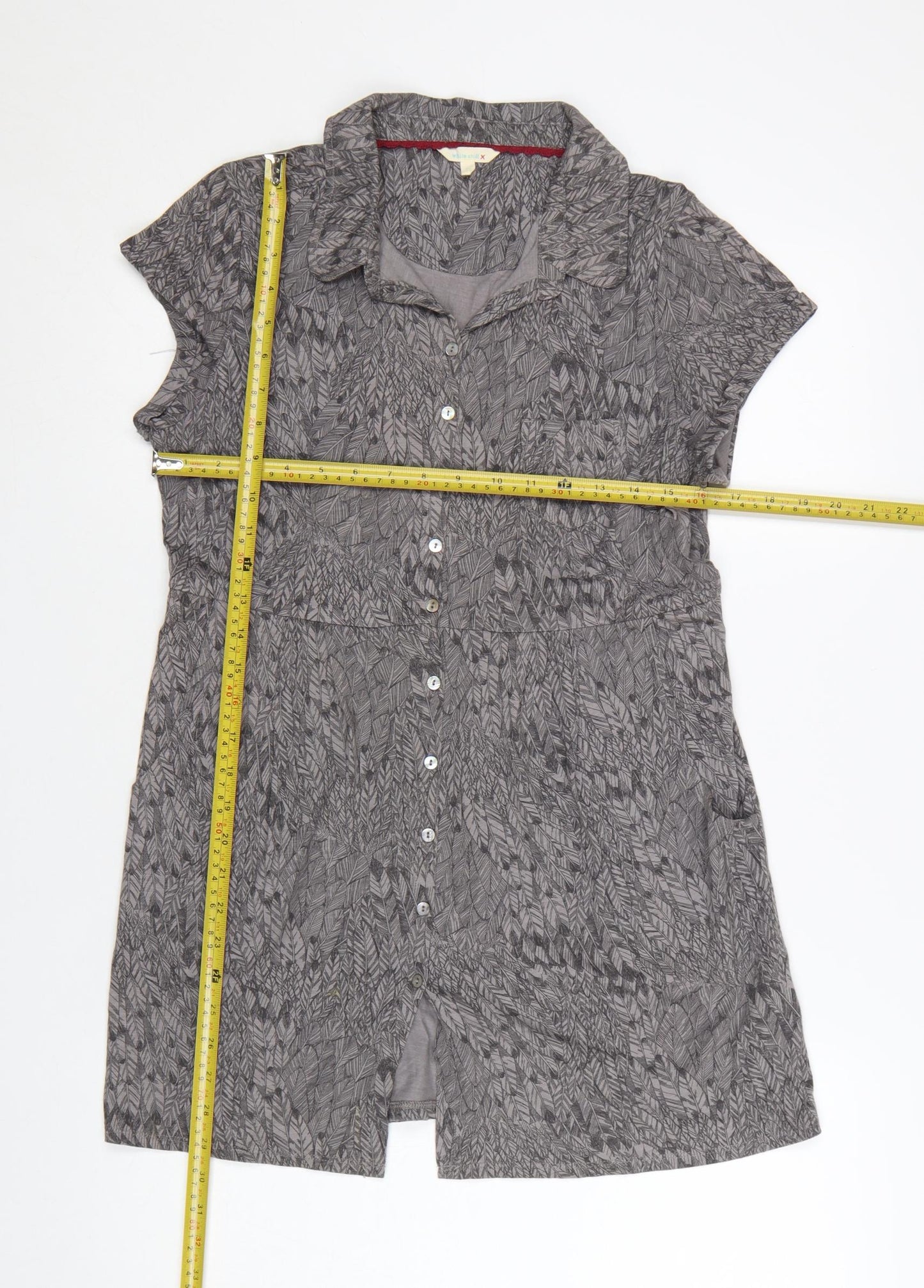 White Stuff Women Grey Cotton Shirt Dress Size 12 Short Sleeve Collared