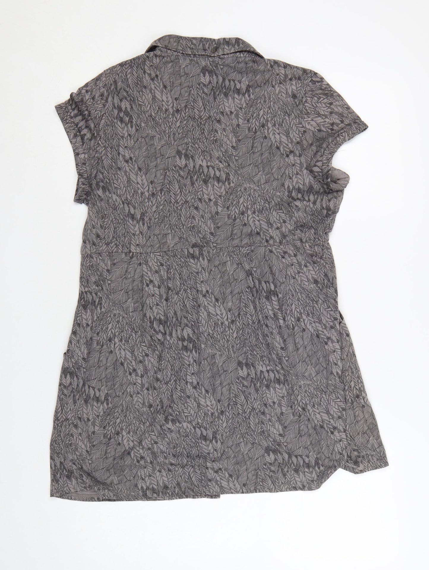 White Stuff Women Grey Cotton Shirt Dress Size 12 Short Sleeve Collared