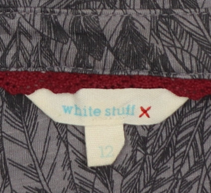 White Stuff Women Grey Cotton Shirt Dress Size 12 Short Sleeve Collared