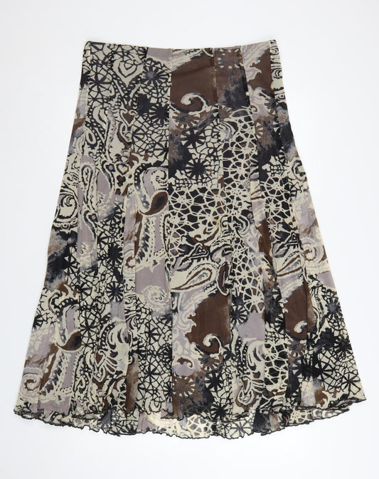 Chesca Womens Brown Geometric Midi A-Line Skirt Size 16