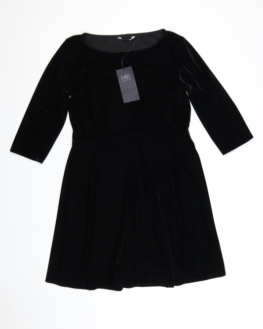 Marks and Spencer Women’s Black Velvet Fit & Flare Dress Size 12