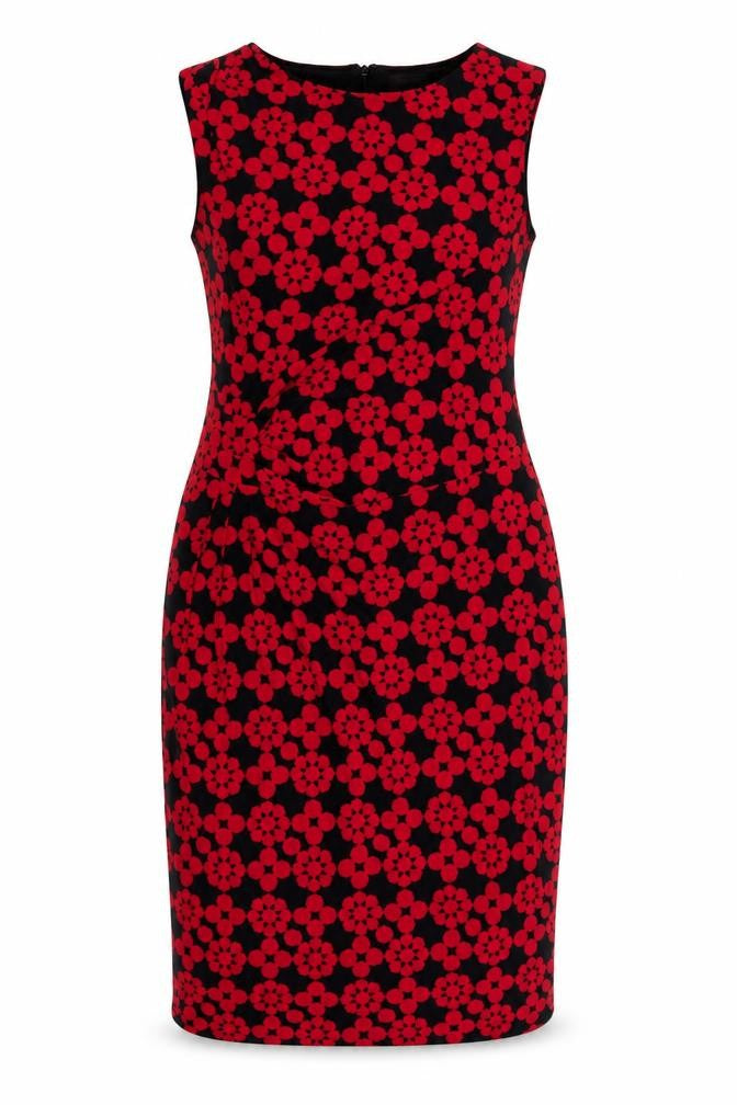 Phase Eight Women Red Floral Sheath Dress Size 16 Sleeveless