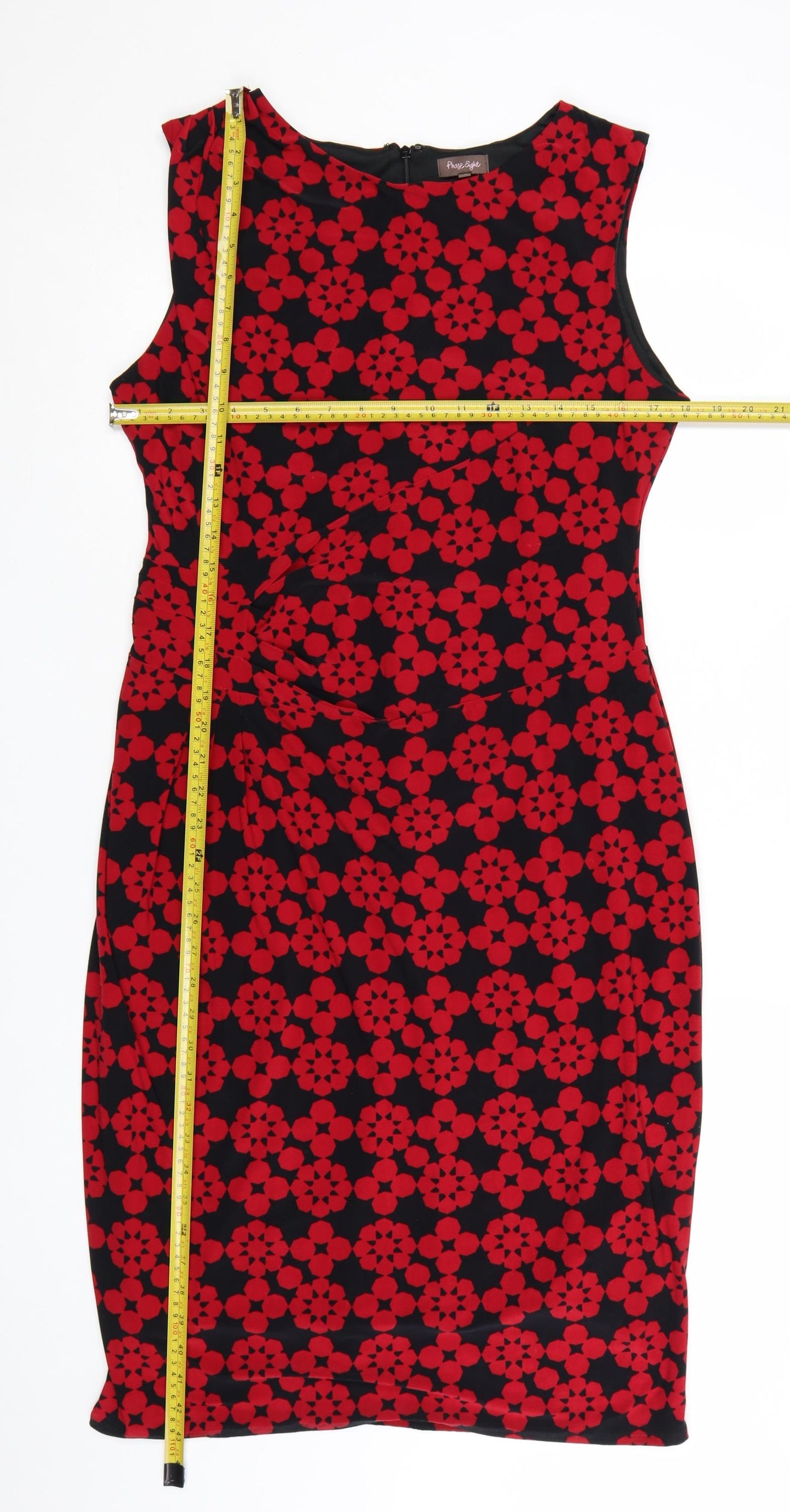 Phase Eight Women Red Floral Sheath Dress Size 16 Sleeveless