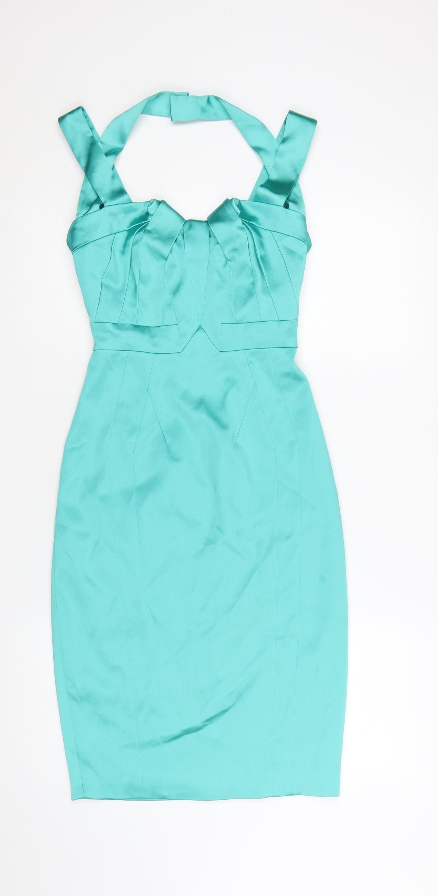 Karen Millen Women’s Green Bodycon Halter Neck Satin Dress UK 8