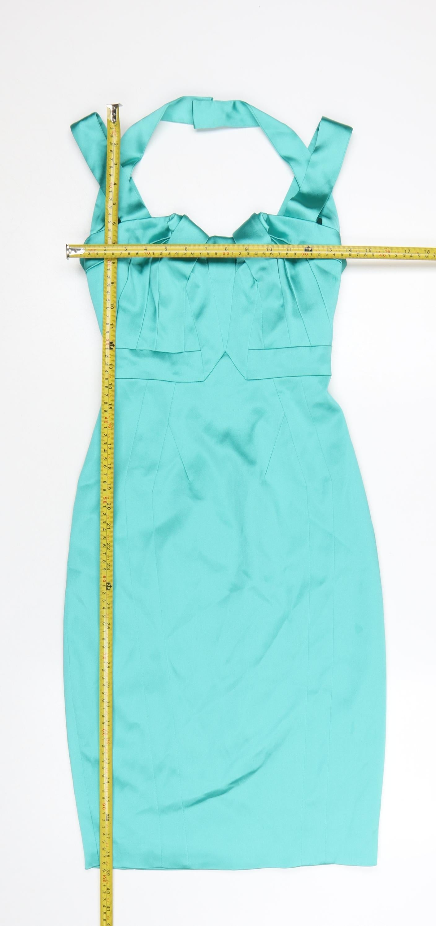 Karen Millen Women’s Green Bodycon Halter Neck Satin Dress UK 8