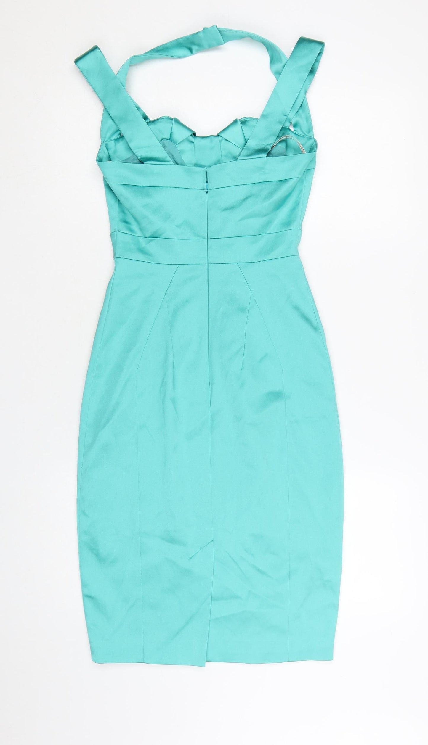 Karen Millen Women’s Green Bodycon Halter Neck Satin Dress UK 8
