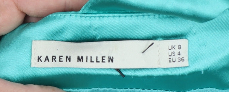 Karen Millen Women’s Green Bodycon Halter Neck Satin Dress UK 8