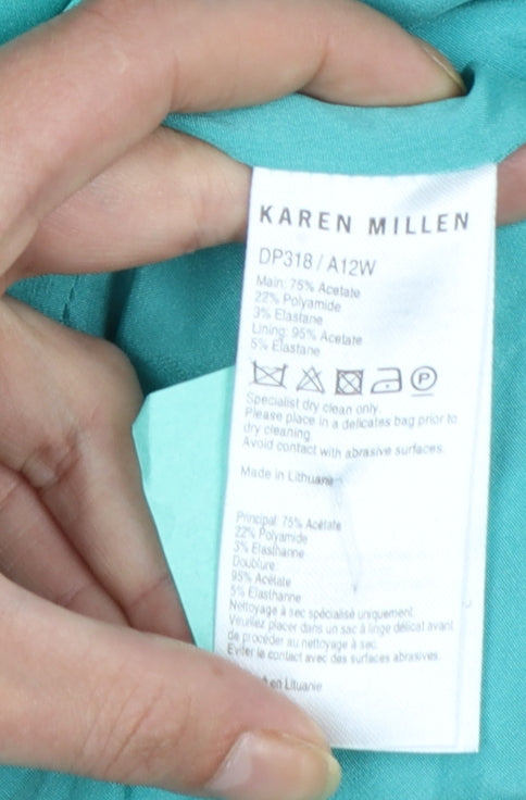 Karen Millen Women’s Green Bodycon Halter Neck Satin Dress UK 8