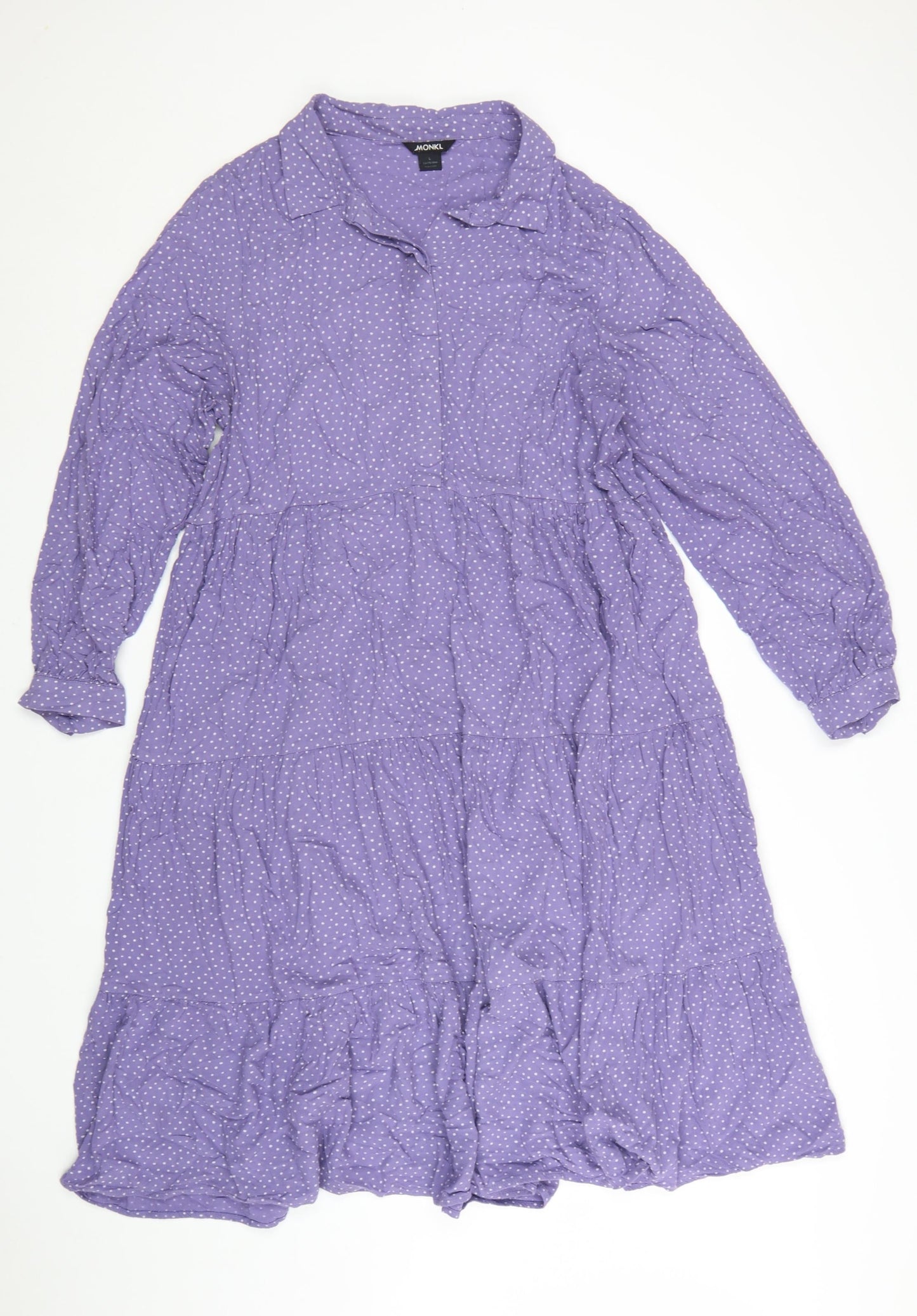 Monki Women Purple Polka Dot Cotton Shirt Dress L