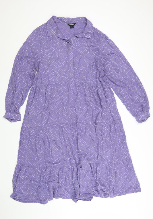 Monki Women Purple Polka Dot Cotton Shirt Dress L