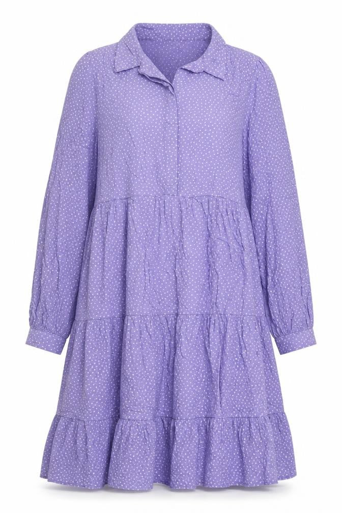 Monki Women Purple Polka Dot Cotton Shirt Dress L