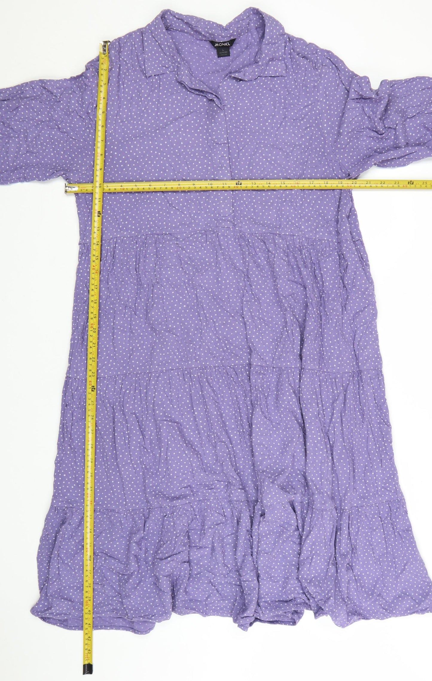 Monki Women Purple Polka Dot Cotton Shirt Dress L