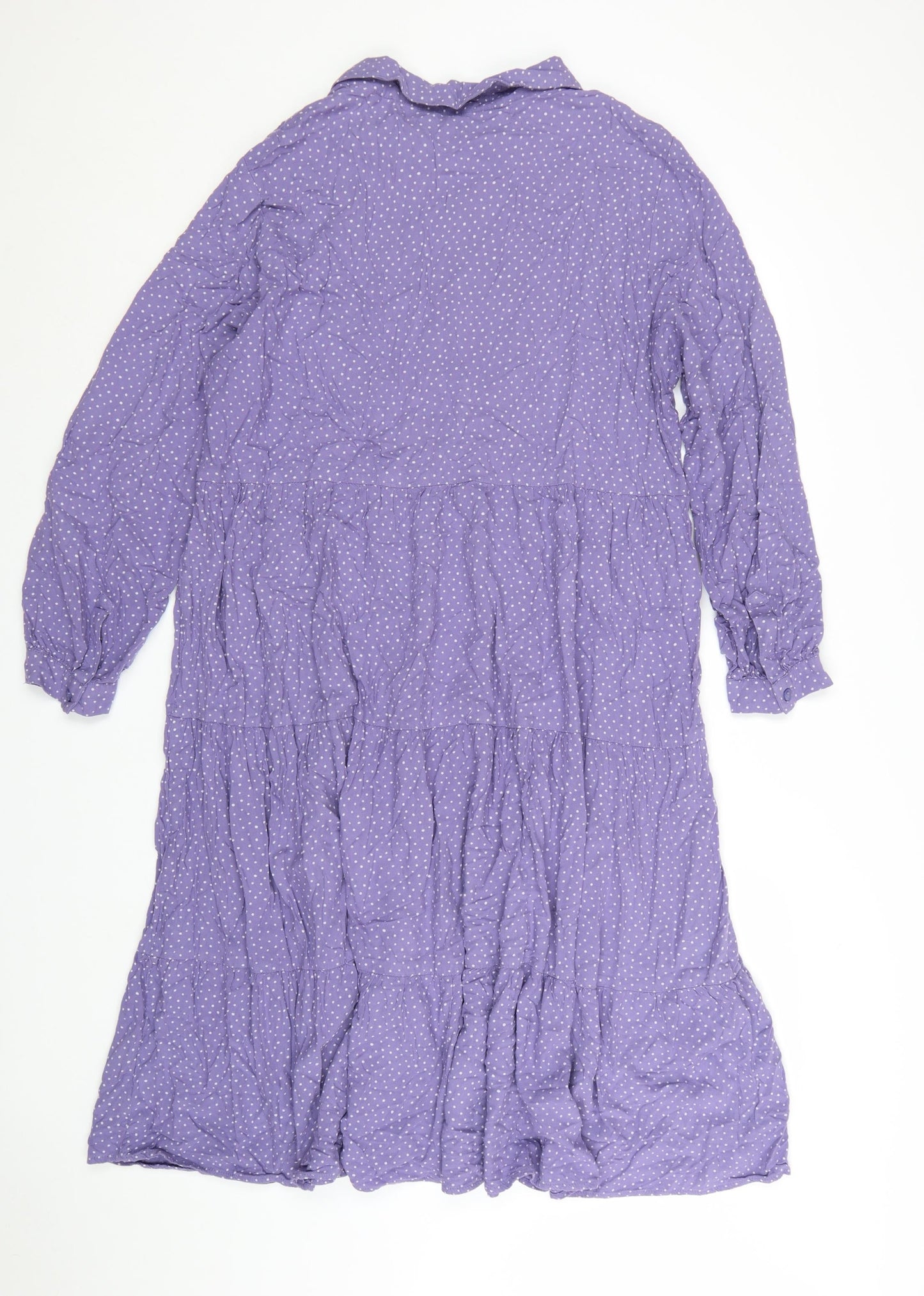 Monki Women Purple Polka Dot Cotton Shirt Dress L