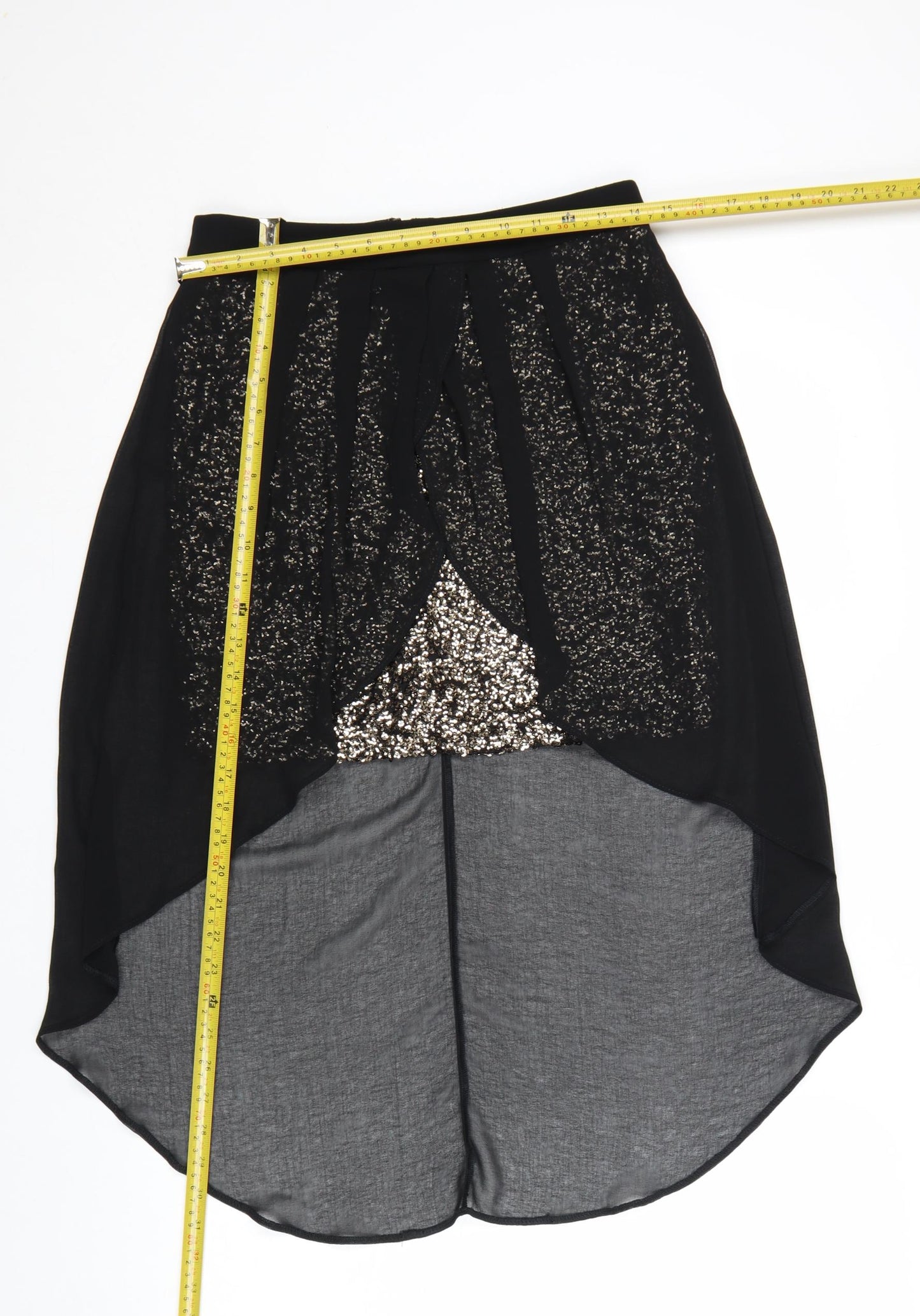 Lipsy London Women's Black Sequin Asymmetric Midi Skirt Size 10