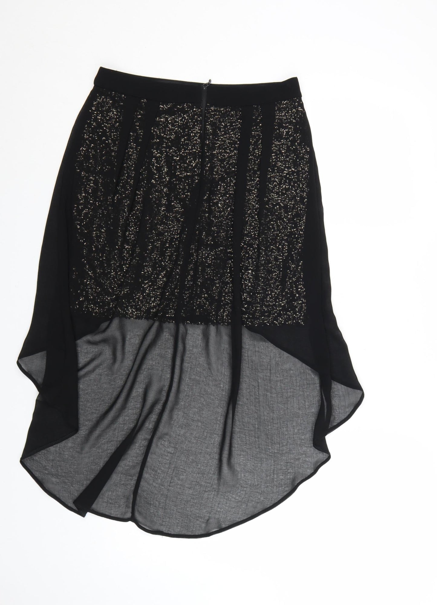 Lipsy London Women's Black Sequin Asymmetric Midi Skirt Size 10